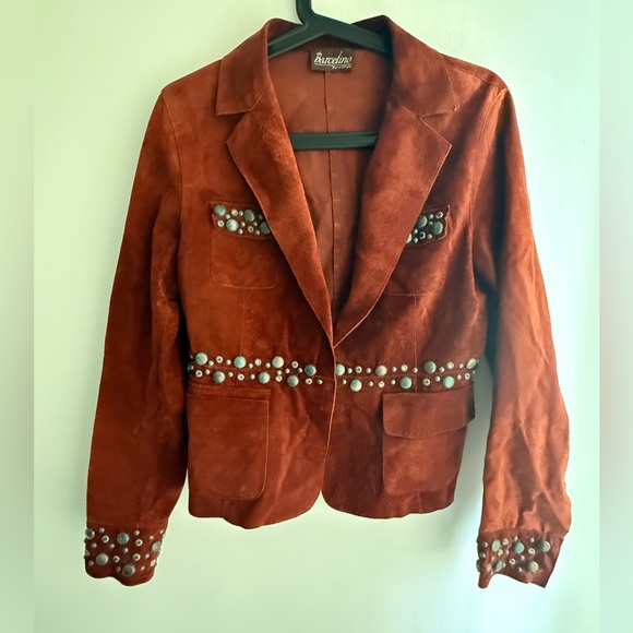 BARCELINO Vintage Suede + Natural Turquoise Blazer Jacket - Cognac/Brown - RARE - Picture 2 of 9